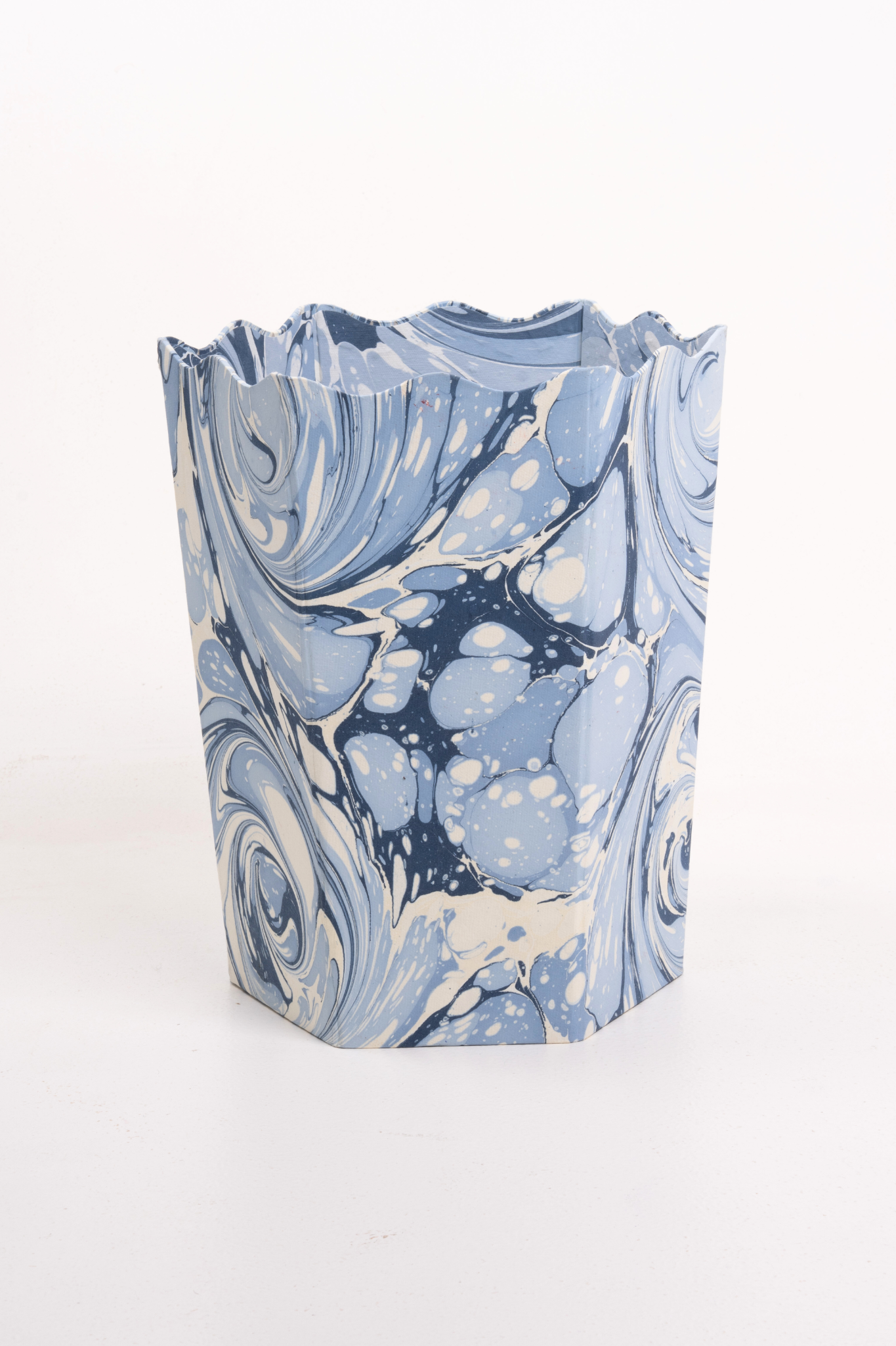 Ocean Wave Hand-Marbled Scallop Waste Bin / Storage Bin