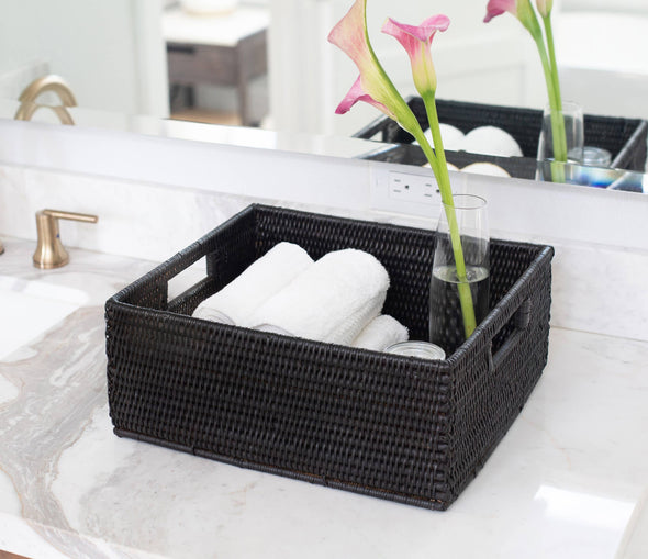 Artifacts Rattan™ Rectangular Basket with Cutout Handles: Honey Brown