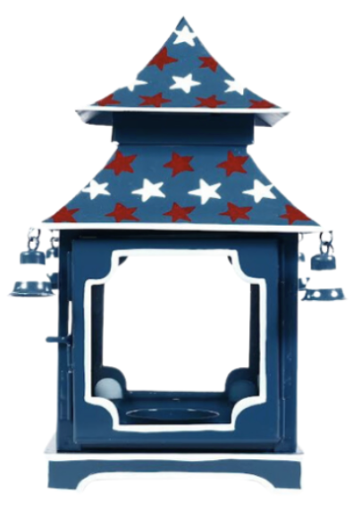 Navy with Red & White Star Pagoda Lantern (4 Sizes): Medium