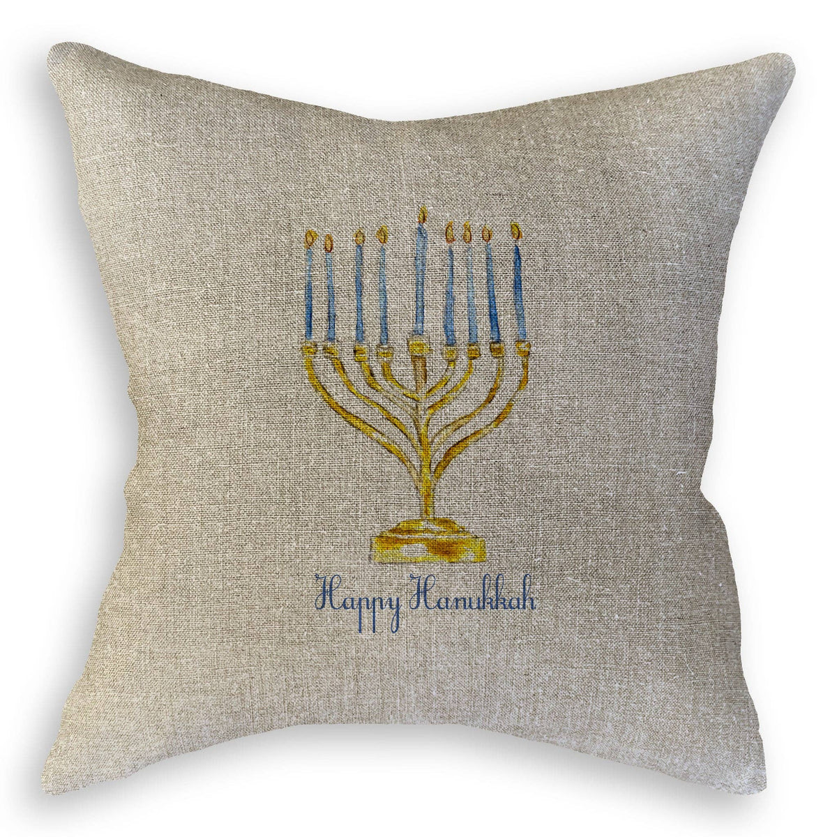 Menorah with Happy Hanukkah: White Square Pillow / Remove Words / -