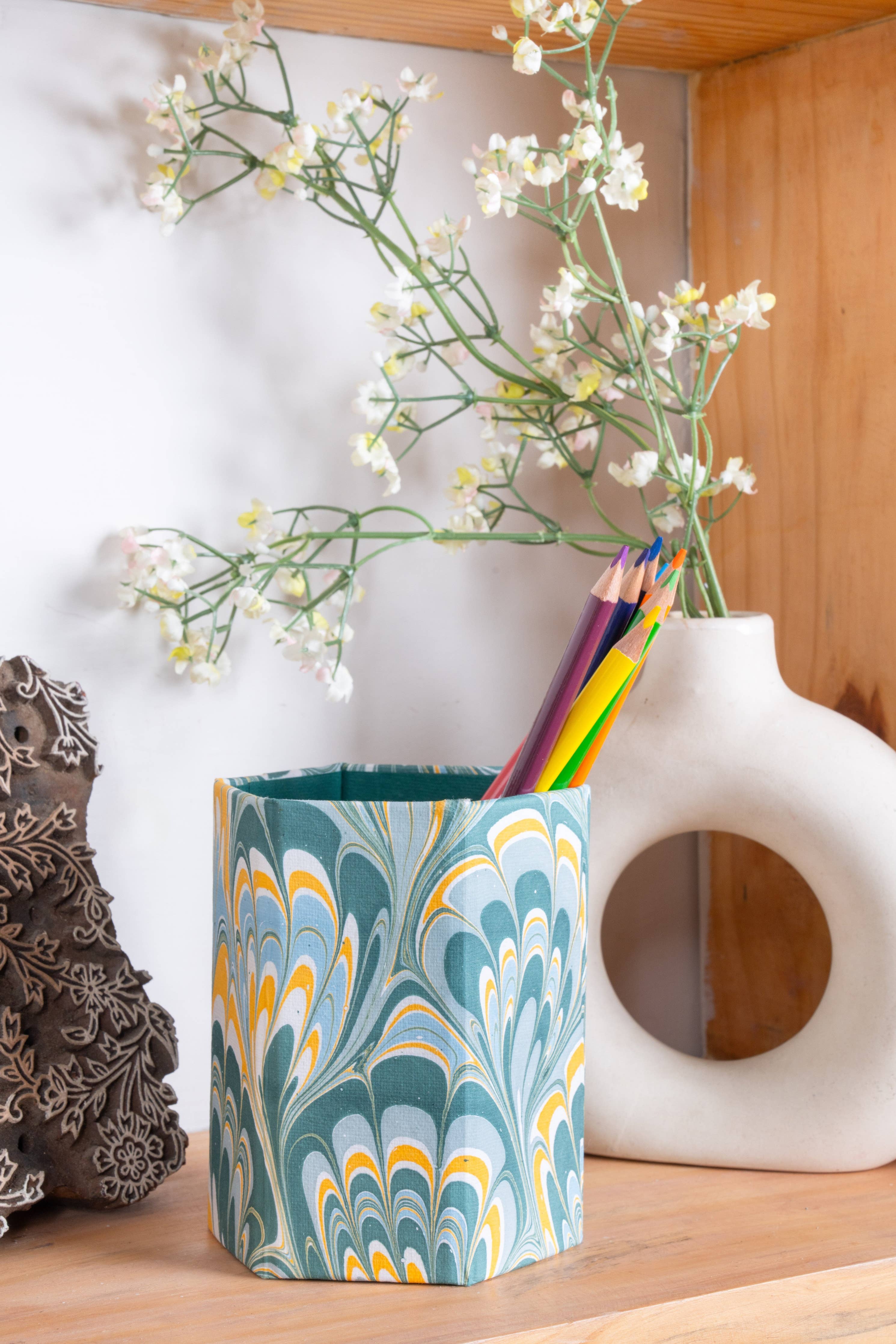 Blue Marbling Pencil Holder Organizer