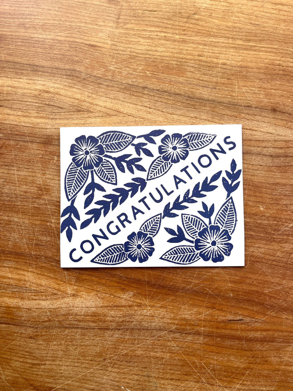 Congratulations Blue Floral Greeting Card