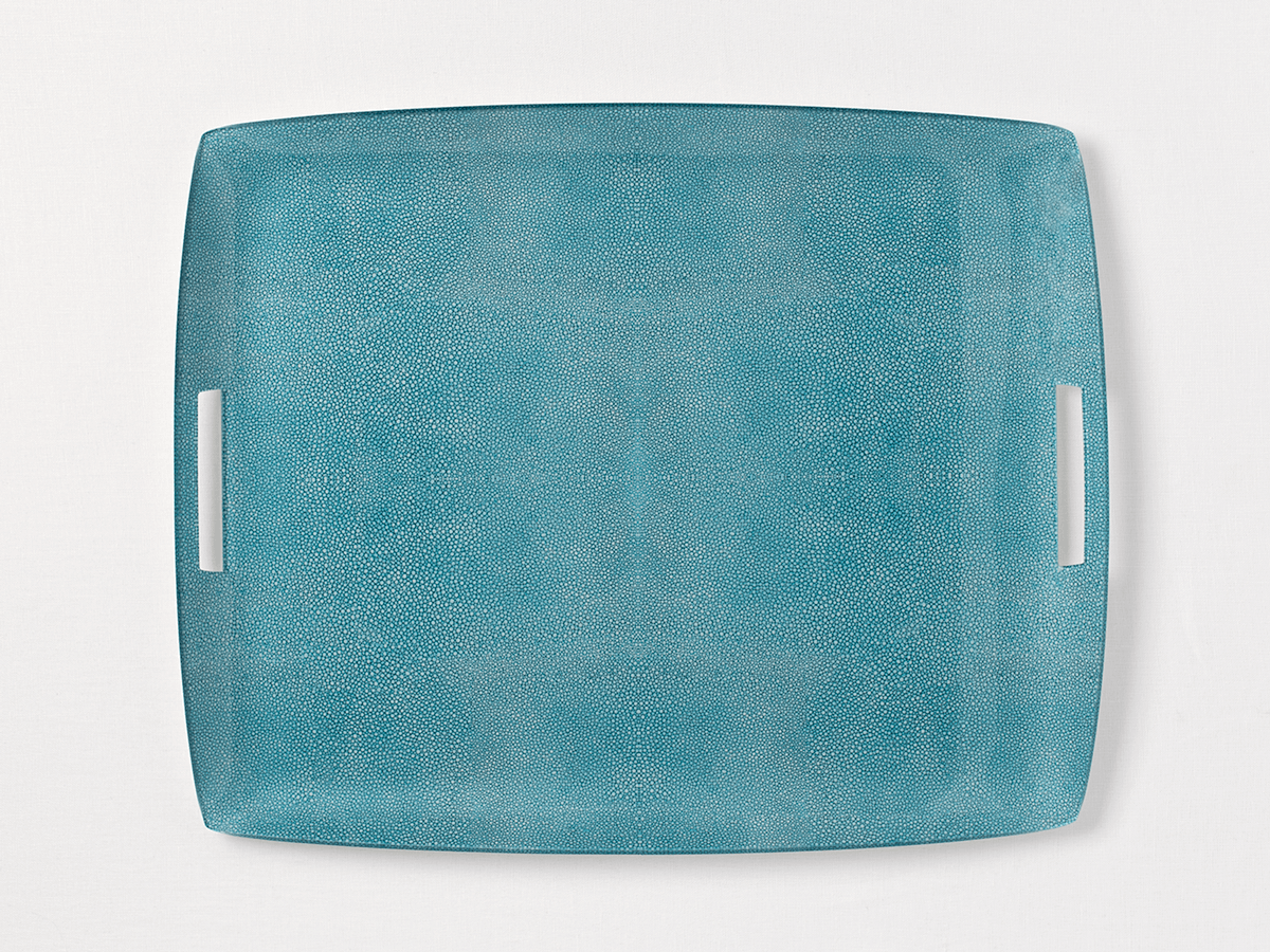 Turquoise Shagreen XL Serving Tray with Handles