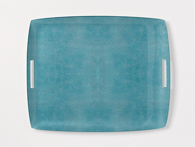 Turquoise Shagreen XL Serving Tray with Handles