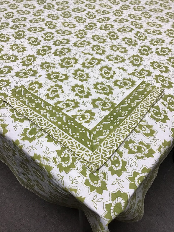 Daffodil Green Block Print Tablecloth Table Linens Natural Habitat   