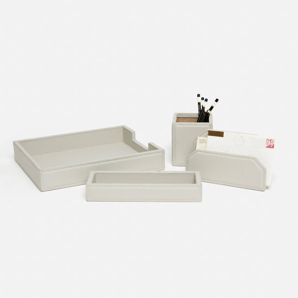 Asby Gray Leather Desk Set Home Decor Pigeon and Poodle   