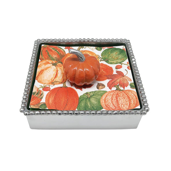 Orange Pumpkin Beaded Napkin Box Fall/Thanksgiving/Halloween Decor Mariposa   