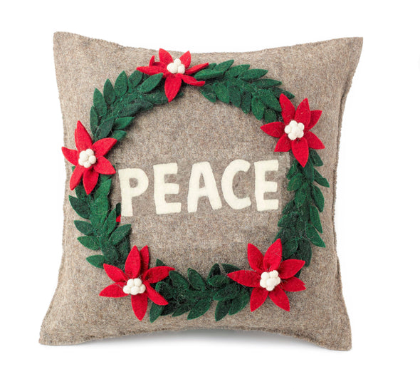 Peace Wreath Wool Pillow