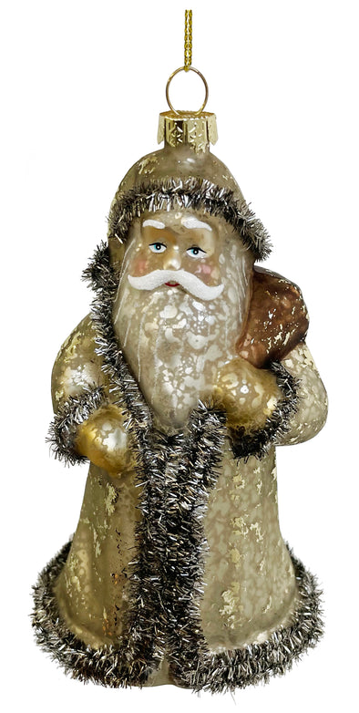 Silver Tinsel Santa Ornament Holiday Decor Shishi   