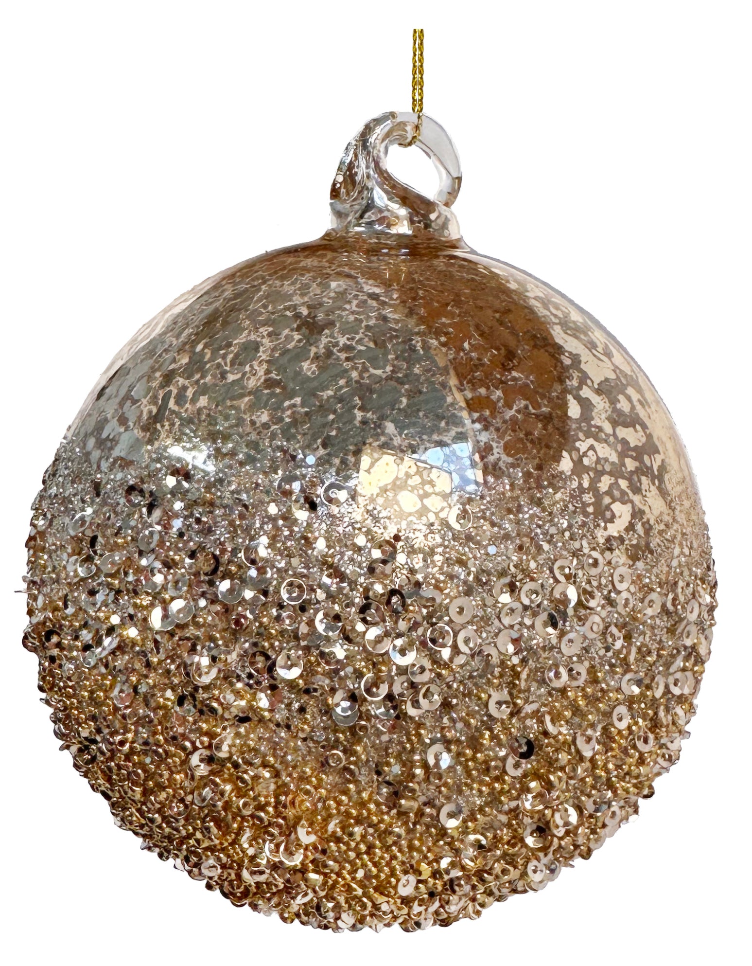 Antique Gold Sequin Glass Ball Holiday Decor Shishi   