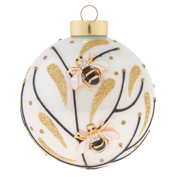 Golden Bees And Flowers Round Ornament