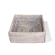 Whitewash Square Rattan Cocktail Napkin Box Table Linens Matahari   