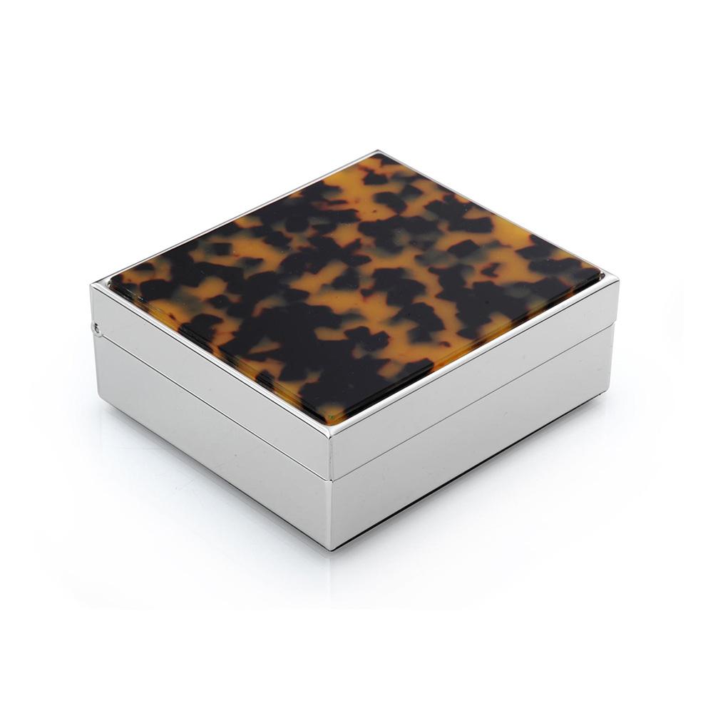 Enamel with Silver Trim Trinket Box Home Decor Addison Ross Tortoiseshell  