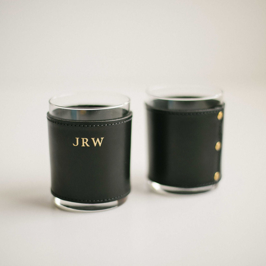 Leather Rocks Glass Drinkware/Barware Clayton & Crume Black Set of 2 