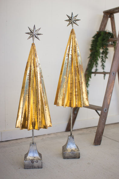 Folded Gold Metal Trees With Silver Star