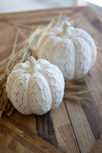White-Wash Resin Pumpkins