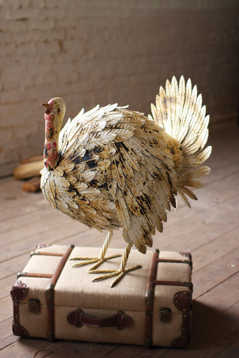 Antique White Painted Metal Turkey Fall/Thanksgiving/Halloween Decor Kalalou   