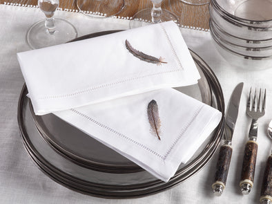 Grey Feather Hemstitch Napkin Table Linens Saro   