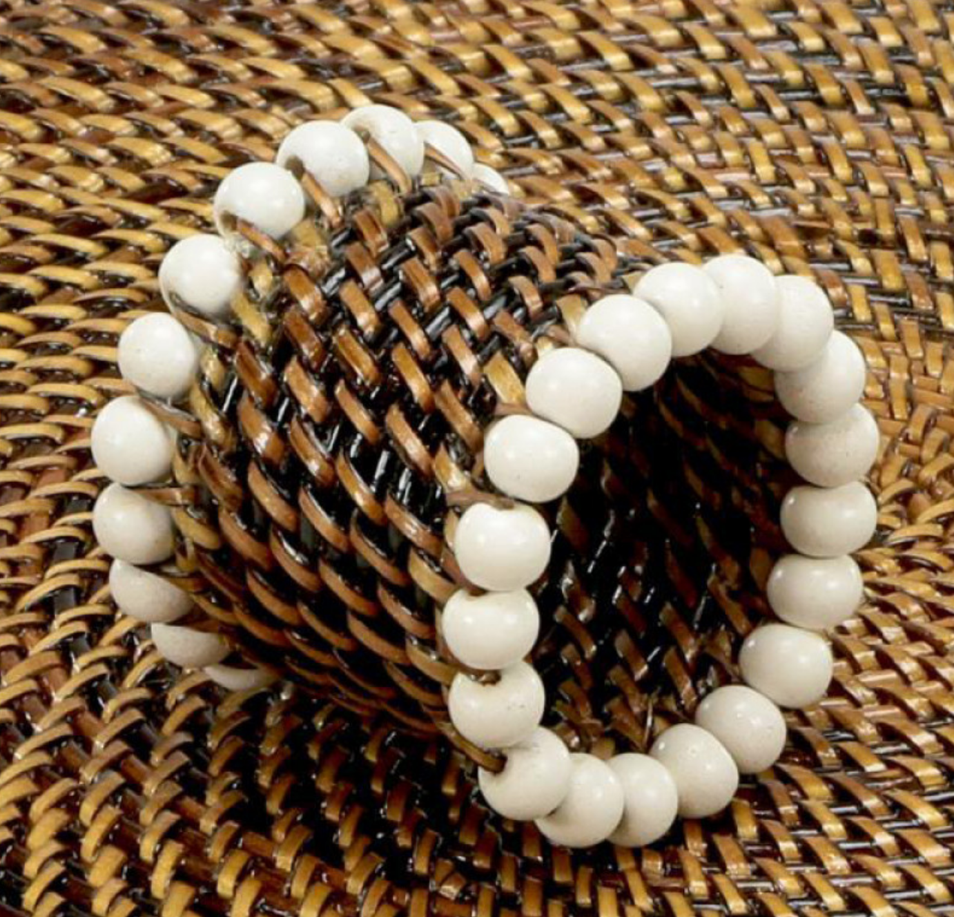 Rattan Napkin Ring with Beads Table Linens Calaisio   