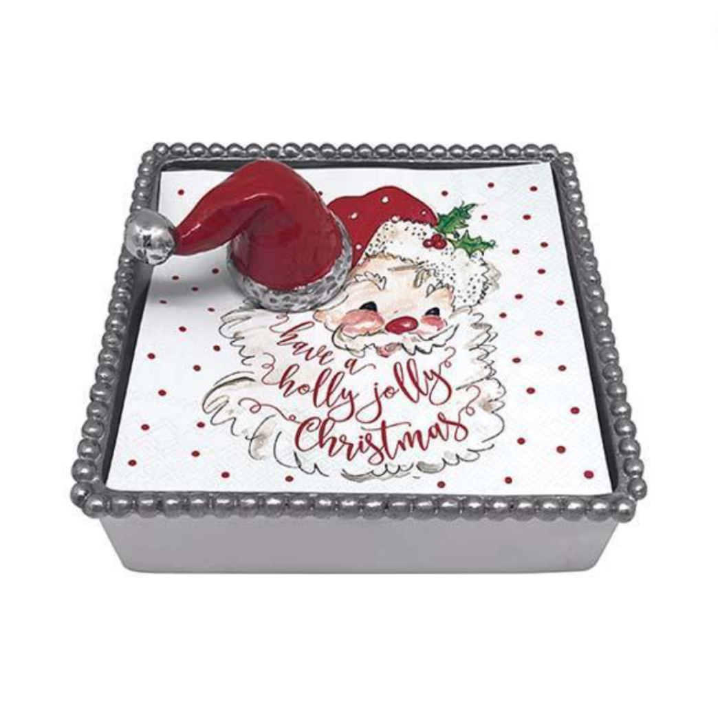 Red Santa Hat Beaded Napkin Box Holiday Decor Mariposa   
