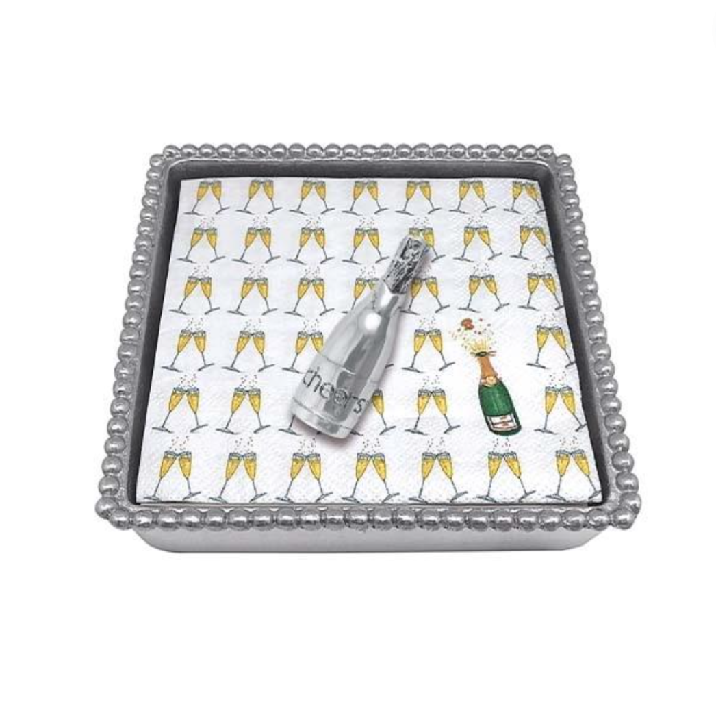 Champagne Beaded Napkin Box Table Linens Mariposa   