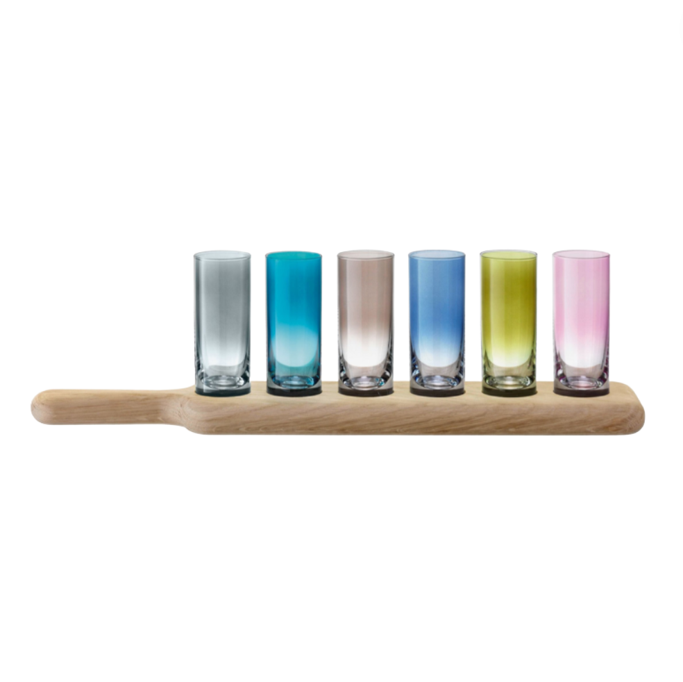 Paddle Vodka Set & Oak Paddle Drinkware/Barware LSA 15.75" Assorted Colors 
