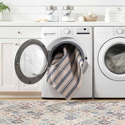 Nimes Ticking Neutral Machine Washable Rug Rugs Annie Selke   