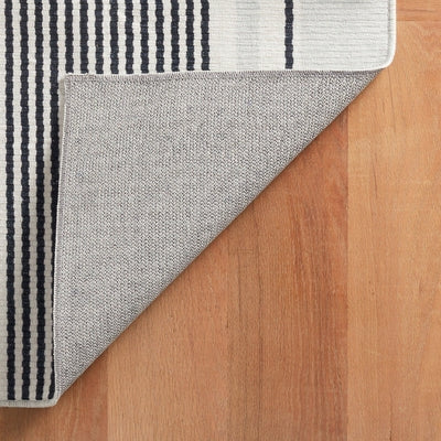 Gunner Strip Grey Machine Washable Rug Rugs Annie Selke   
