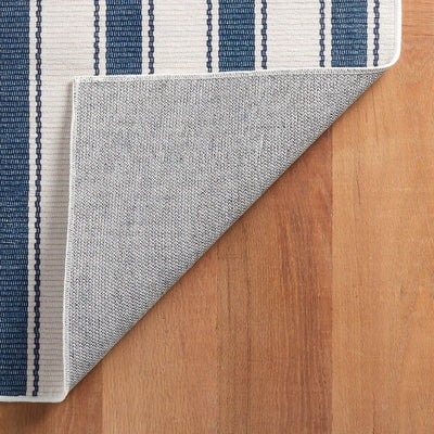 Blue Awning Stripe Machine Washable Rug Rugs Annie Selke   