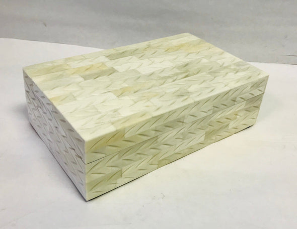 White bone box with Herringbone Design